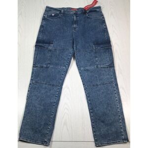 Guess Denim Cargo Jeans Men's 36x32 Mateo Medium Wash Relaxed Fit Stretch NEW